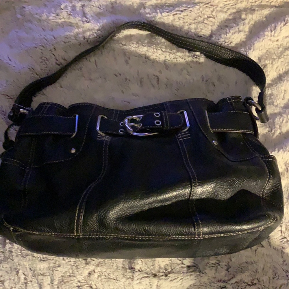 Beautiful black Tignanello shoulder bag. 14 card slots/exterior zippered pocket.
